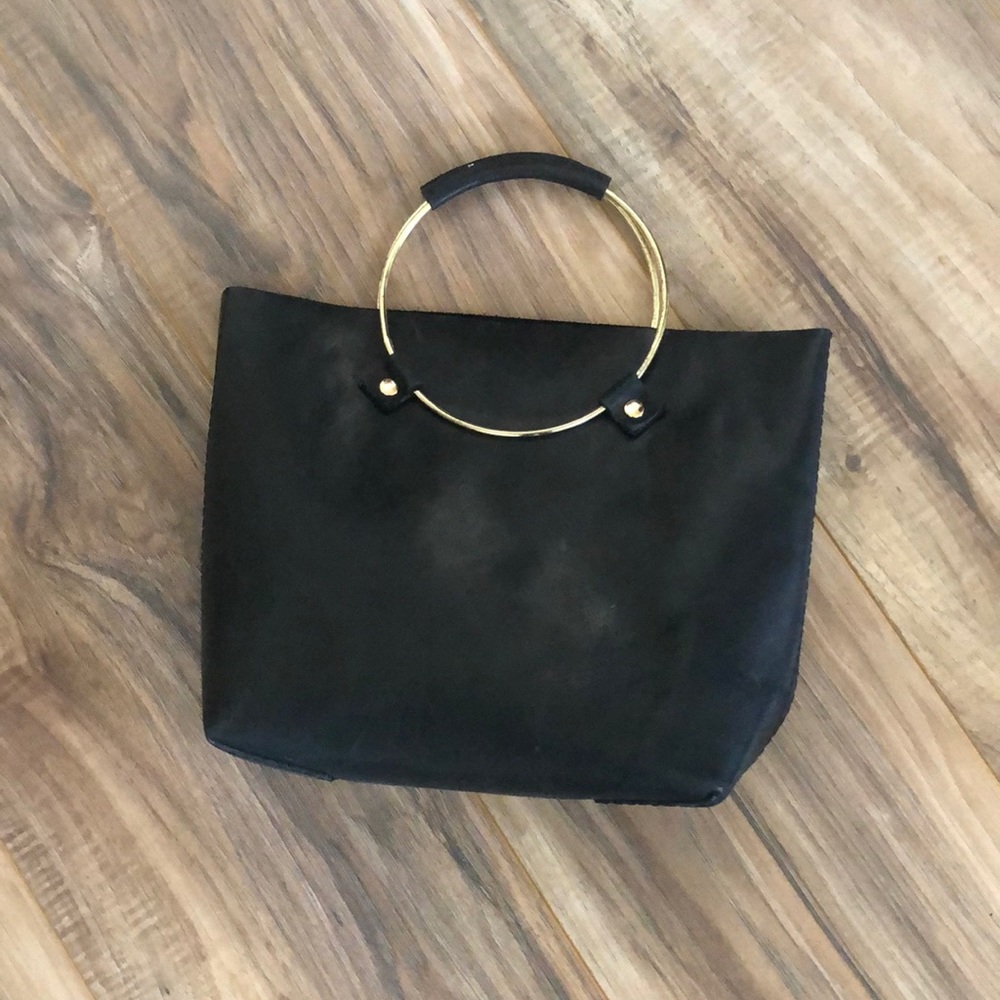 Black leather handbag